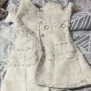 Women’s Cream Tweed Pea Coat with Decorative Buttons